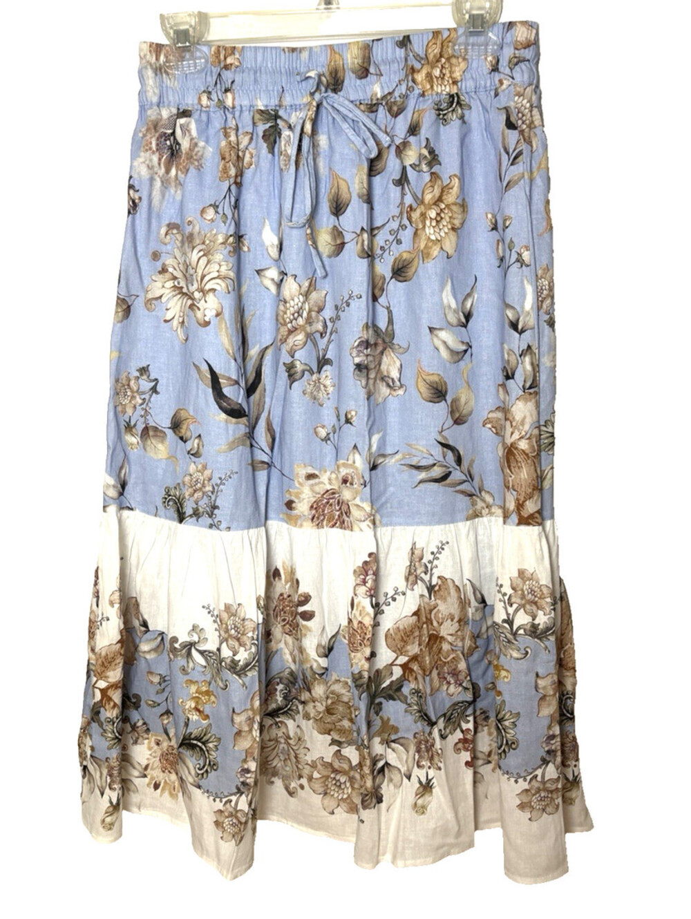 Rachel Zoe Linen Blend Skirt Tiered Floral Elastic Waist Tie Size Small